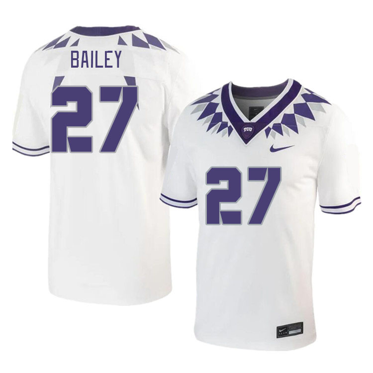 Men #27 Jordyn Bailey TCU Horned Frogs 2023 College Footbal Jerseys Stitched-White - Click Image to Close